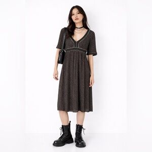 90s Vintage chocolate Brown Empire Waist Flutter Sleeve Midi Dress boho M